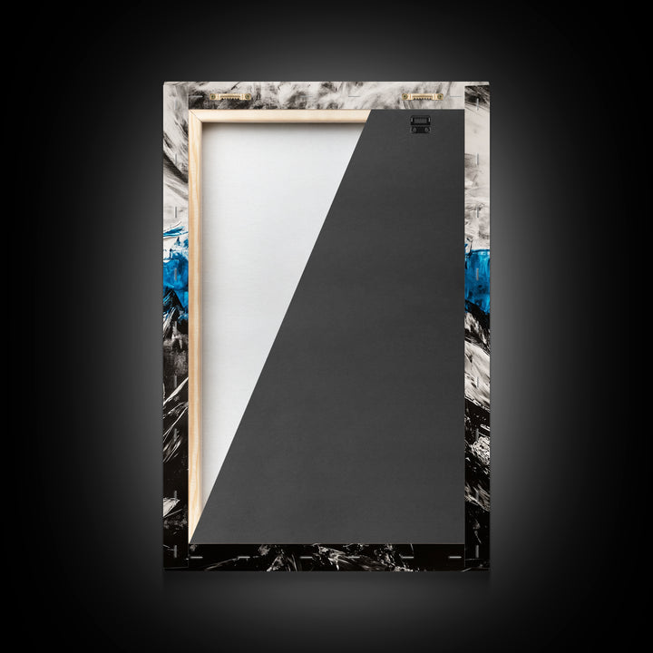 Desert Cactus Painting, Blue Sky Black White, Framed Canvas Print, Modern Southwest Art, Rustic Wall Decor, Minimalist Nature Art