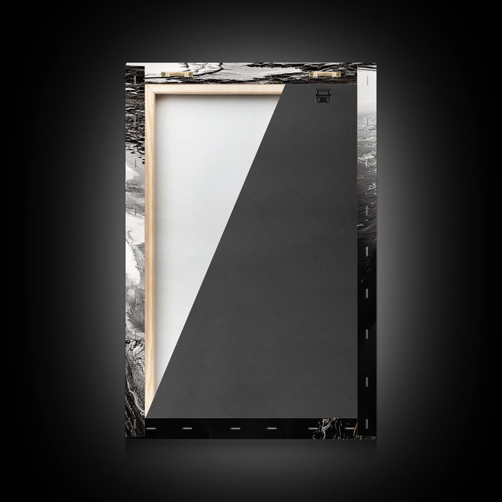 Abstract River, Nature Landscape, Modern Wall Art, Monochrome Print, Green Accents, Contemporary Art, Framed Canvas Print, Office Wall Decor