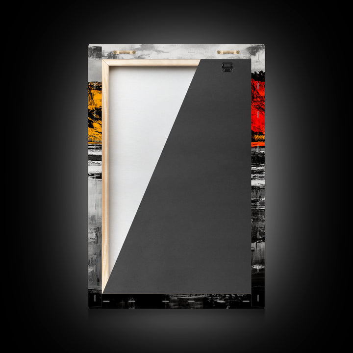 Autumn Cliffs, Seasonal Landscape, Fall Wall Art, Rustic Nature Print, Bold Orange and Yellow, Framed Canvas Print, Living Room Decor