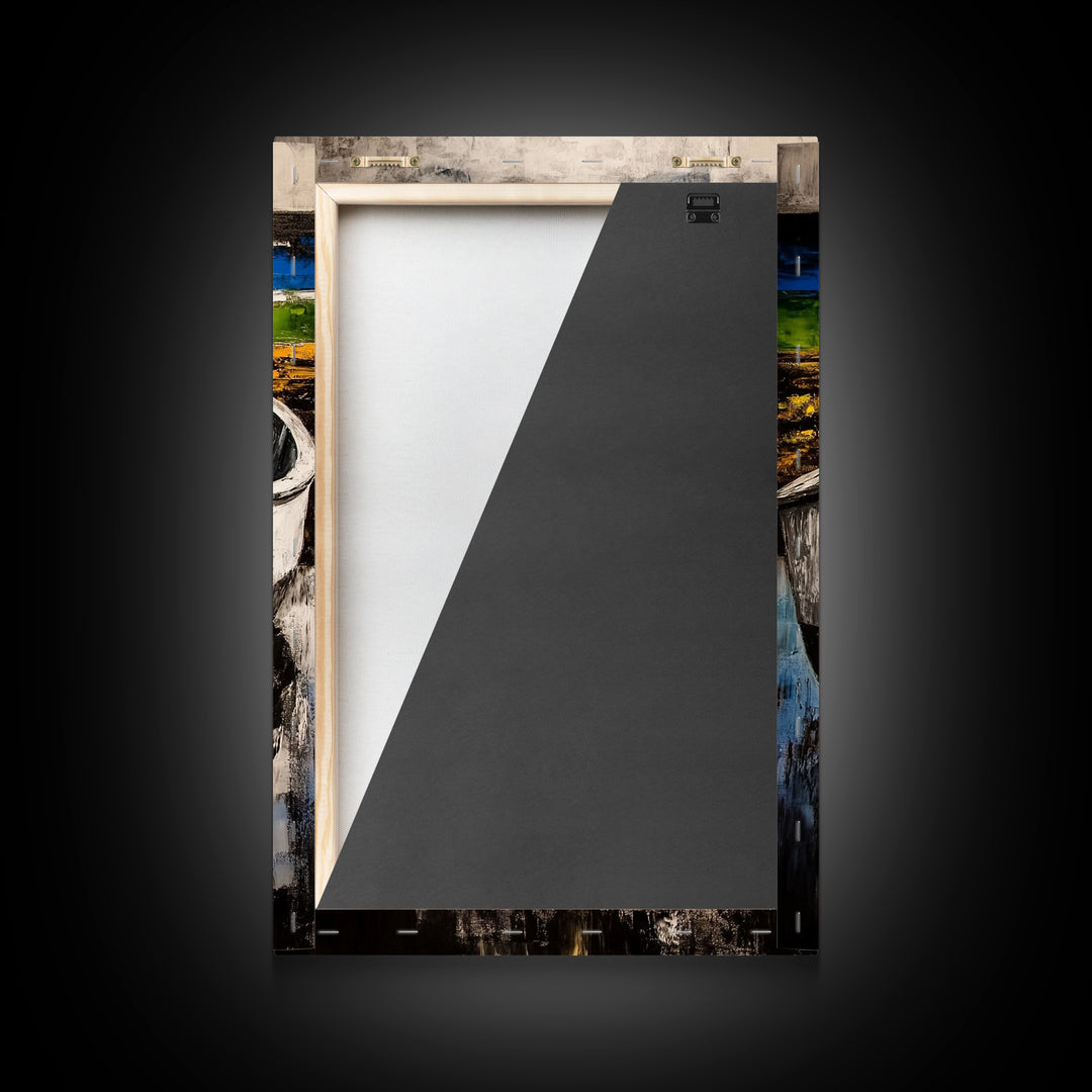 Coastal Rowboat, Black and White Boat Painting, Nautical Seascape Art, Rustic Beach House Decor, Framed Canvas Print, Bedroom Art