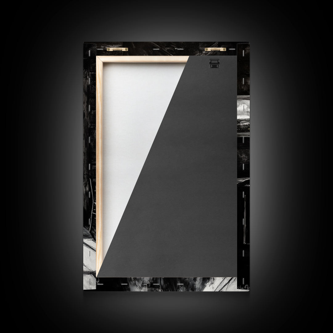 Rustic Cabin View, Black and White with Yellow Accents, Cozy Country Home Art, Framed Canvas Print, Living Room or Dining Room Decor