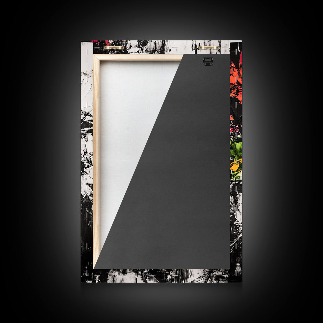 Abstract Flowers, Black and White, Red Floral Art, Bold Wall Decor, Modern Art, Framed Canvas Print, Minimalist Living Room Art