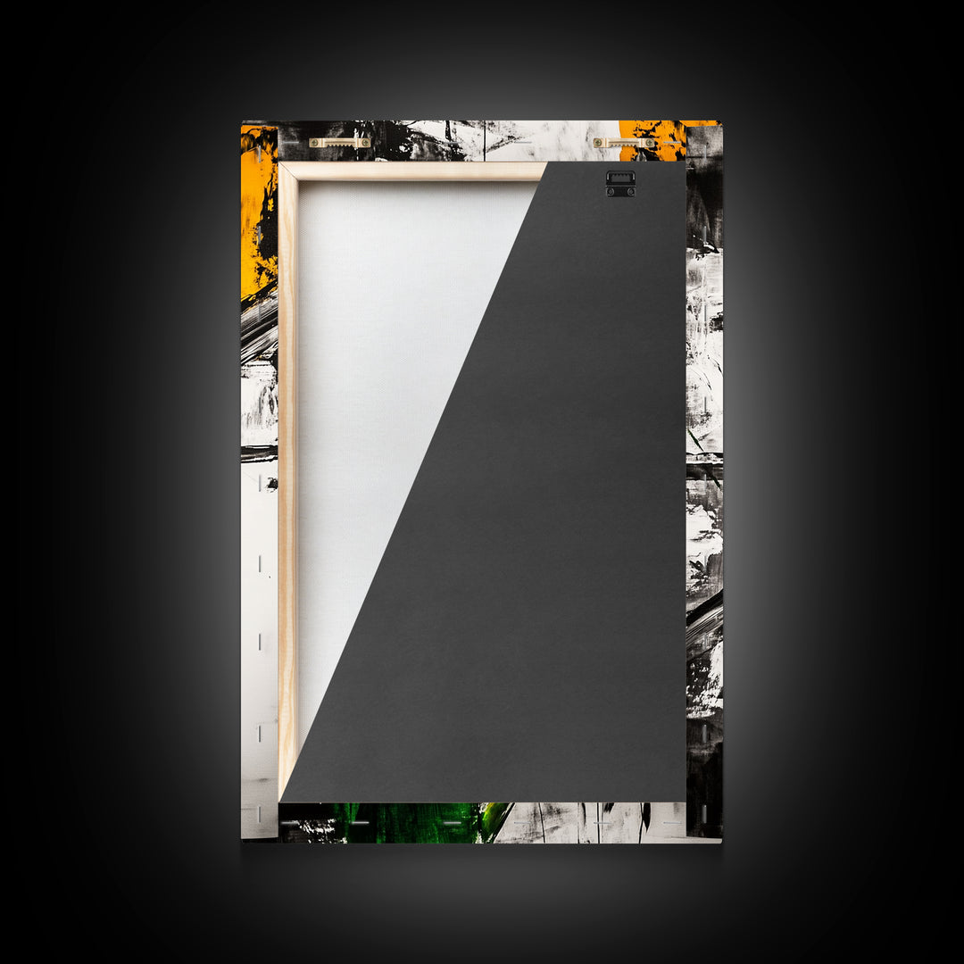 Abstract Expression, Modern Art, Black White Green, Framed Canvas Print, Contemporary Wall Art, Office Decor, Minimalist Painting