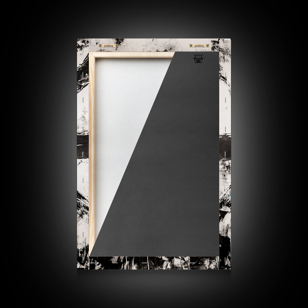 Black White Chaos, Modern Abstract, Bold Brush Strokes, Framed Canvas Print, Office Decor, Industrial Wall Art, Contemporary Art