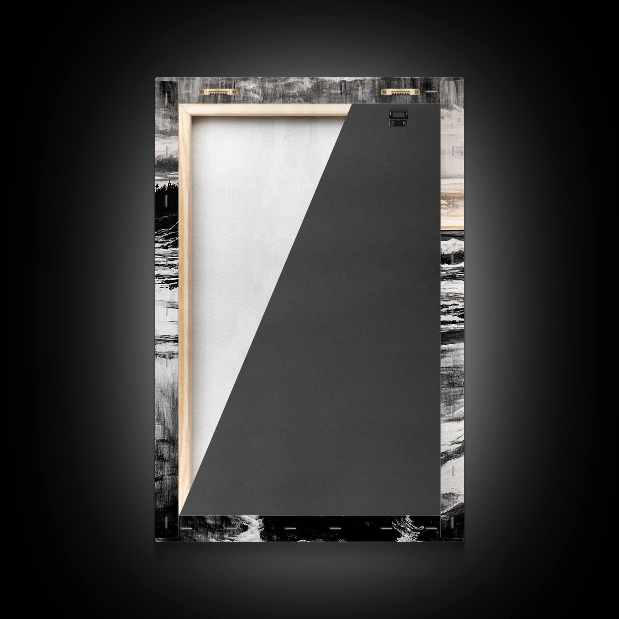 Rocky Beach, Sunset Landscape, Black White Gold, Framed Canvas Print, Coastal Wall Art, Nature Painting, Serene Home Decor