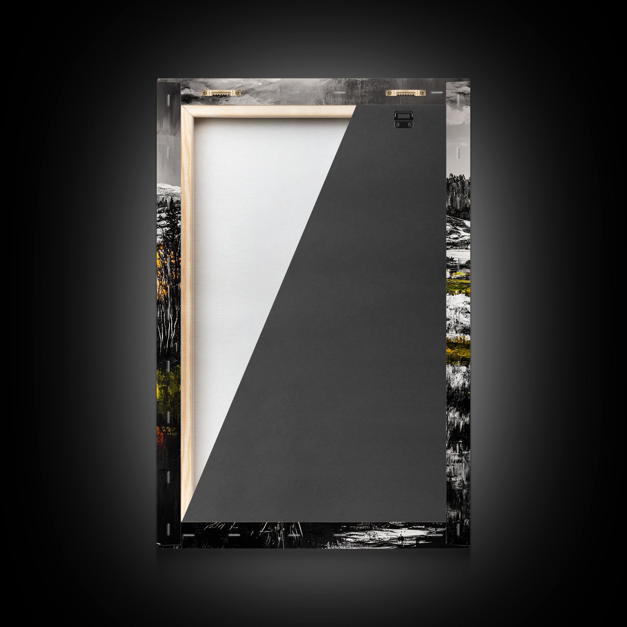 Autumn River, Fall Landscape, Black White Orange, Framed Canvas Print, Nature Wall Art, Cabin Decor, Rustic Home Painting