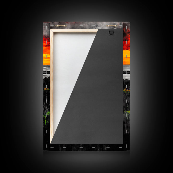 Bold Sunset, Coastal Horizon, Modern Landscape, Framed Canvas Print, Vibrant Seascape Art, Minimalist Beach Decor, Living Room Wall Art