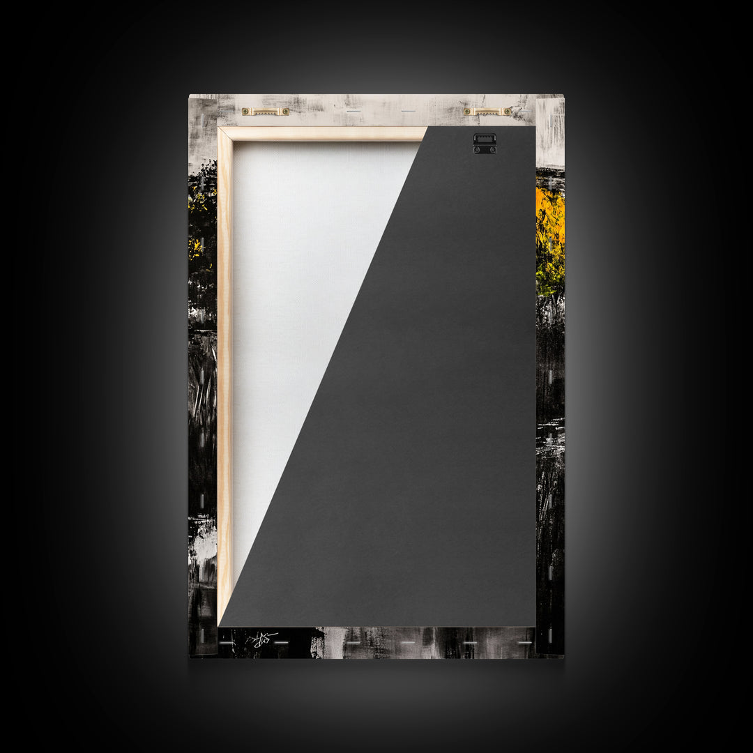 Black White Landscape, Yellow Trees, River Stream Art, Rustic Farmhouse Decor, Modern Nature Wall Art, Bedroom Wall Decor, Canvas Print