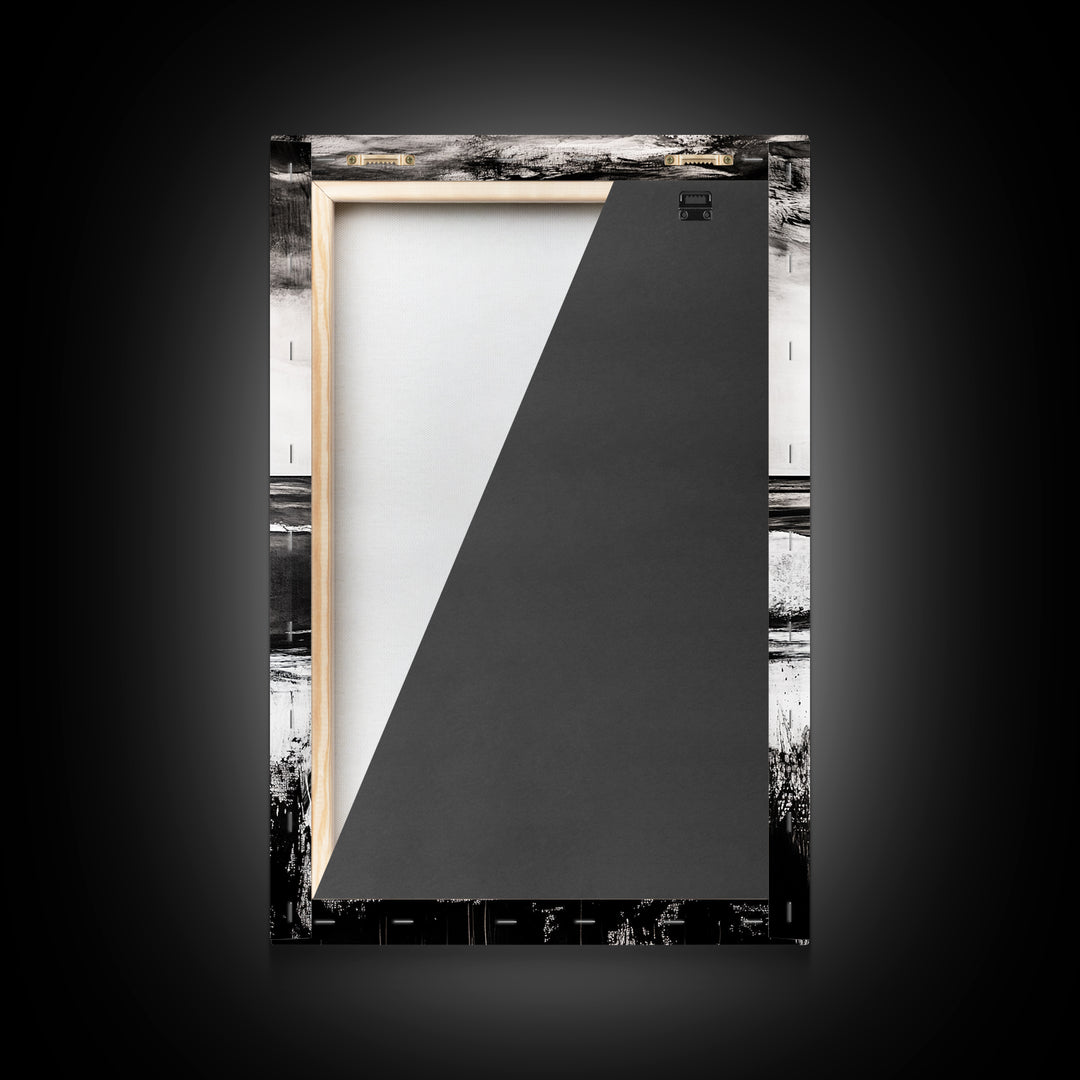 Black White Waves, Ocean Wall Art, Minimalist Coastal, Framed Canvas Print, Beach House Decor, Monochrome Seascape, Surfer Gift