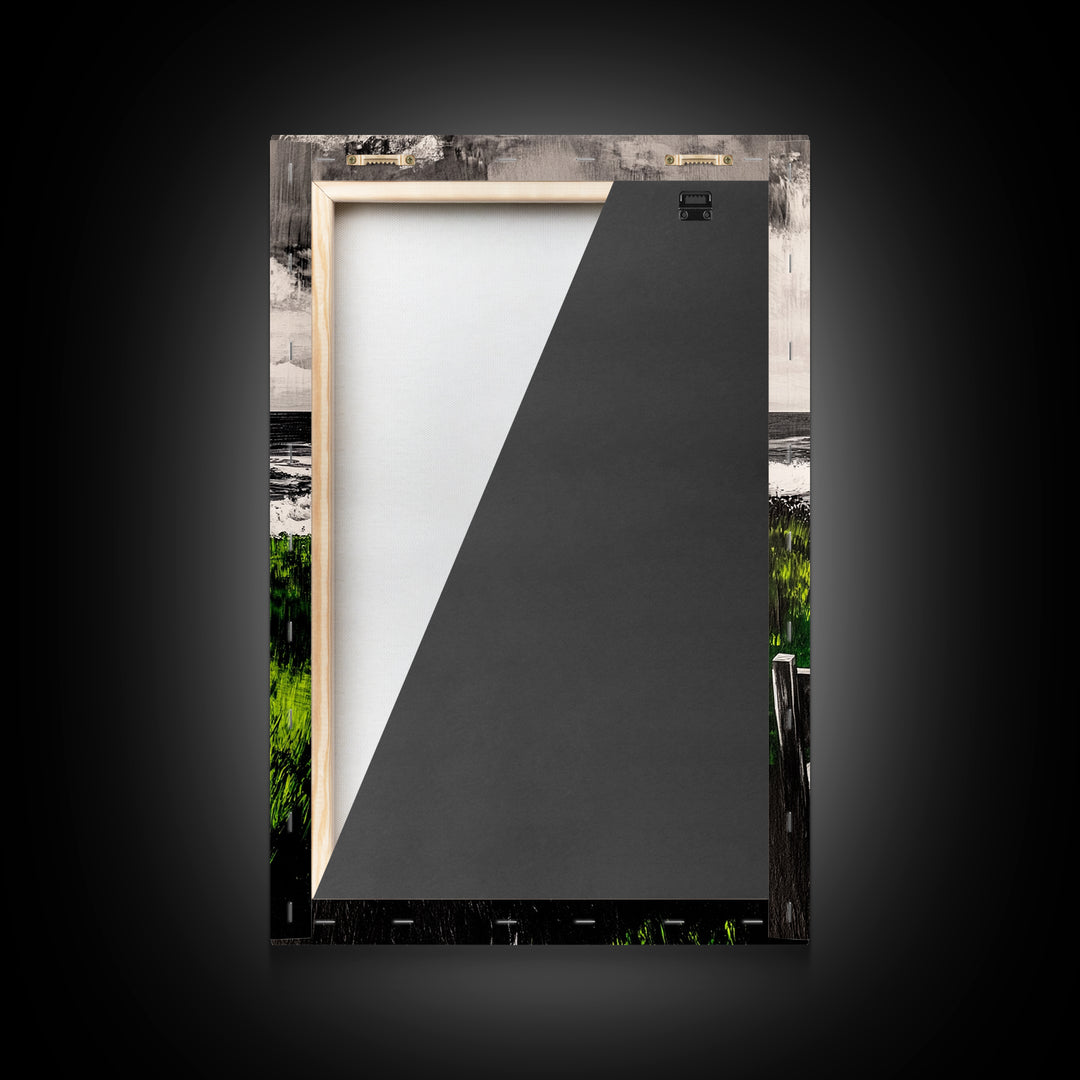 Beach View, Green Grass Landscape, Peaceful Coastal Decor, Seaside Retreat Art, Contemporary Wall Art, Framed Canvas Print