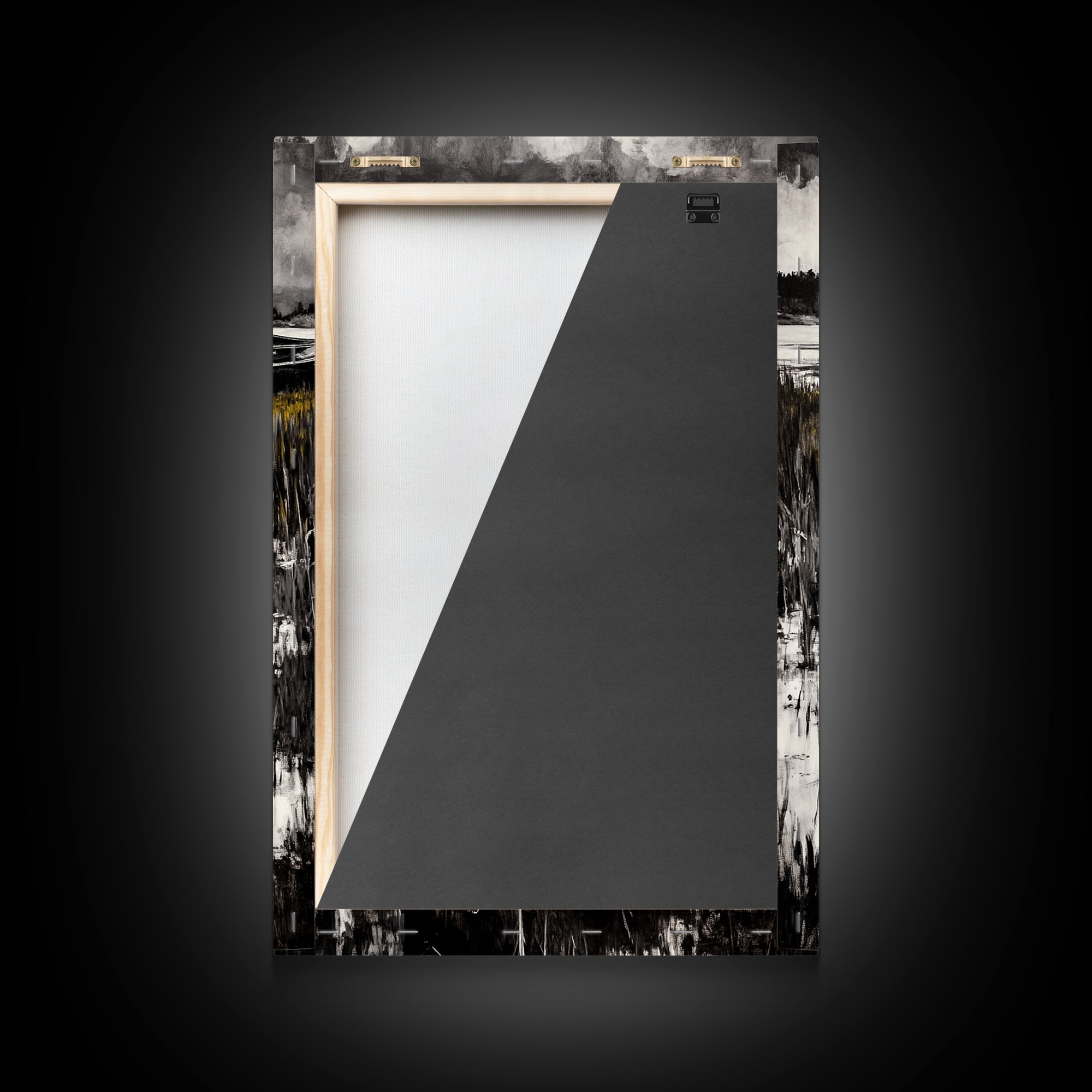 Canoe on Water, Lakeside Reflection, Framed Canvas Print, Nature Art, Cabin Wall Decor, Black and White Landscape, Serene Home Accent