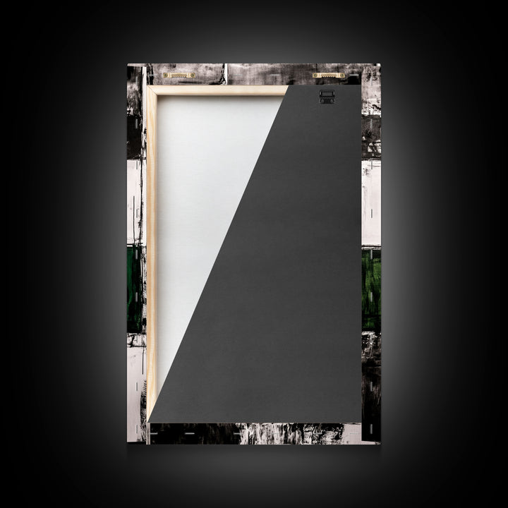 Abstract Art, Black White Green, Modern Wall Decor, Industrial Office Art, Geometric Painting, Contemporary Home Decor, Framed Canvas Print