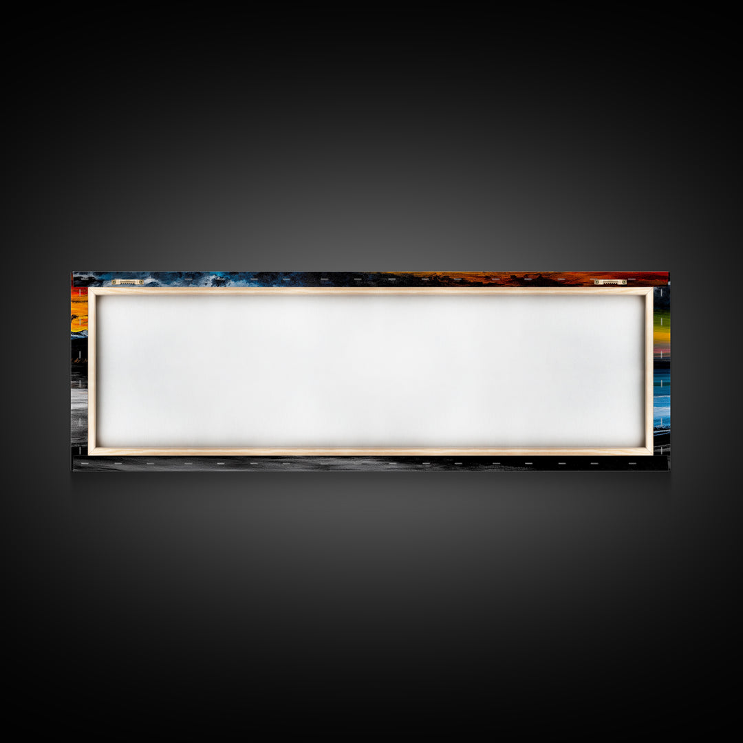 Dramatic Beach Sunset, Golden Coastal Painting, Moody Ocean Wall Art, Vibrant Seascape Print, Tropical Home Decor, Framed Canvas Print