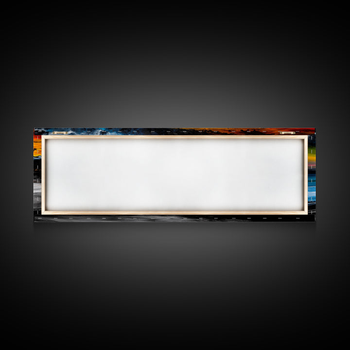 Dramatic Beach Sunset, Golden Coastal Painting, Moody Ocean Wall Art, Vibrant Seascape Print, Tropical Home Decor, Framed Canvas Print