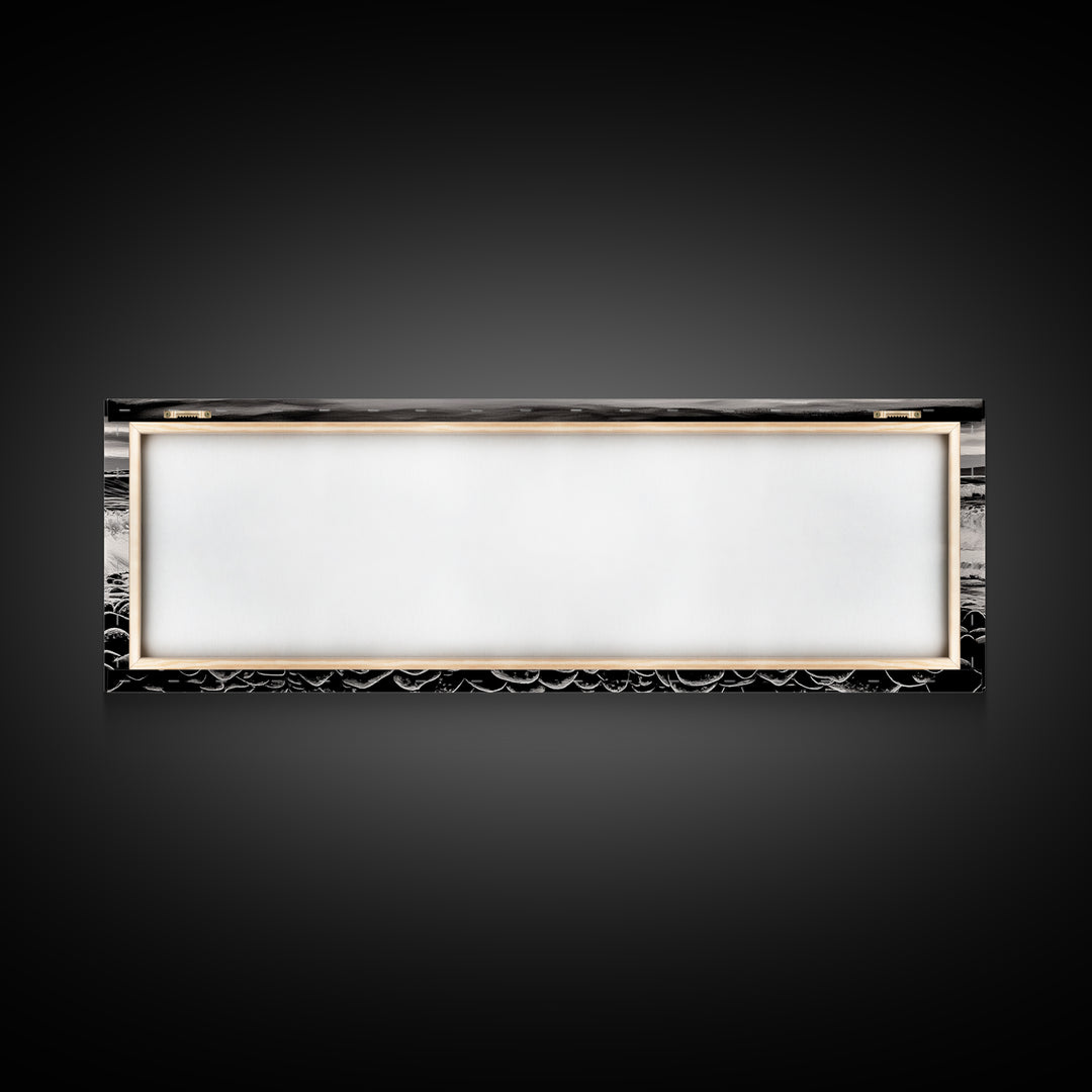 Black and White, Pebble Beach, Monochrome Ocean Art, Coastal Canvas Print, Minimalist Wall Art, Living Room Decor, Framed Canvas Print