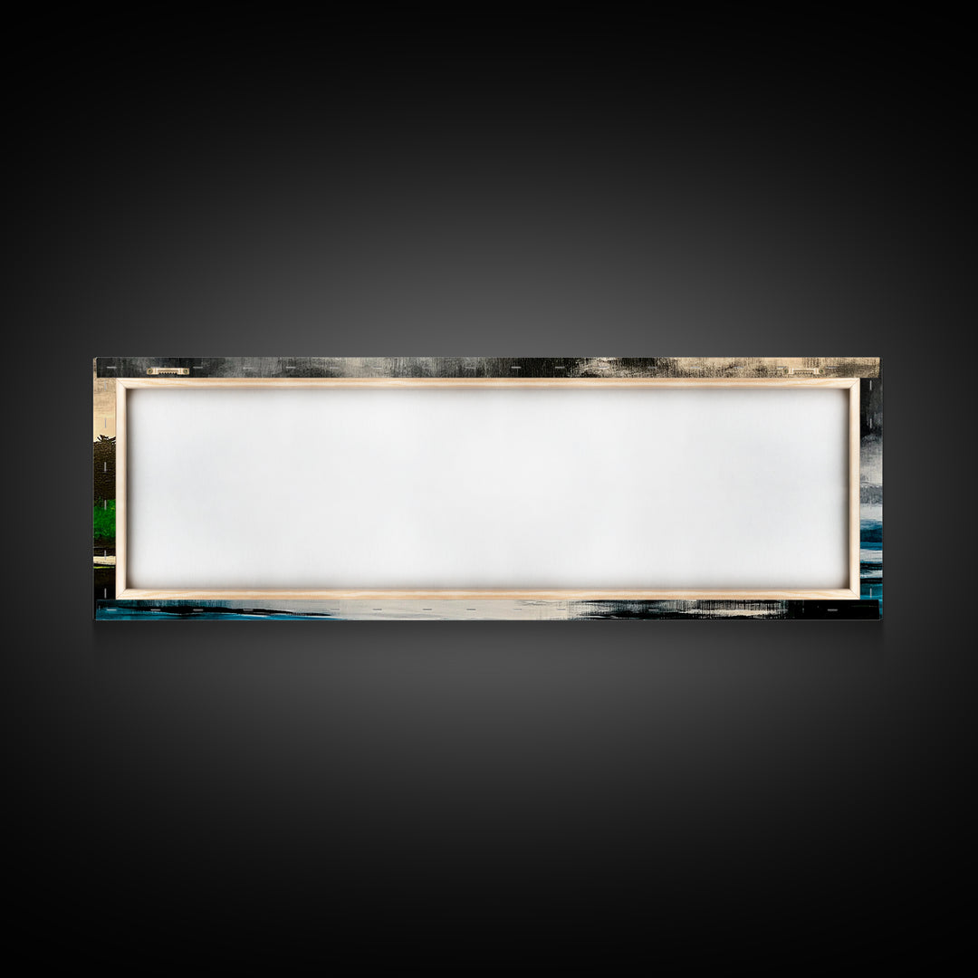 Coastal Wilderness, Green Cliffs and Water, Framed Canvas Print, Modern Nature Art, Living Room Wall Art, Bold Landscape Painting, Serene Decor