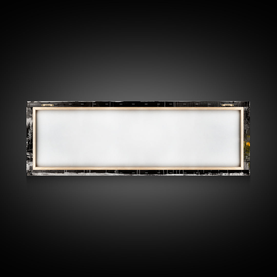 Cabin in Mountains, Rustic Winter Scene, Black and White Art, Fall Forest Accent, Cozy Lodge, Living Room Decor, Framed Canvas Print