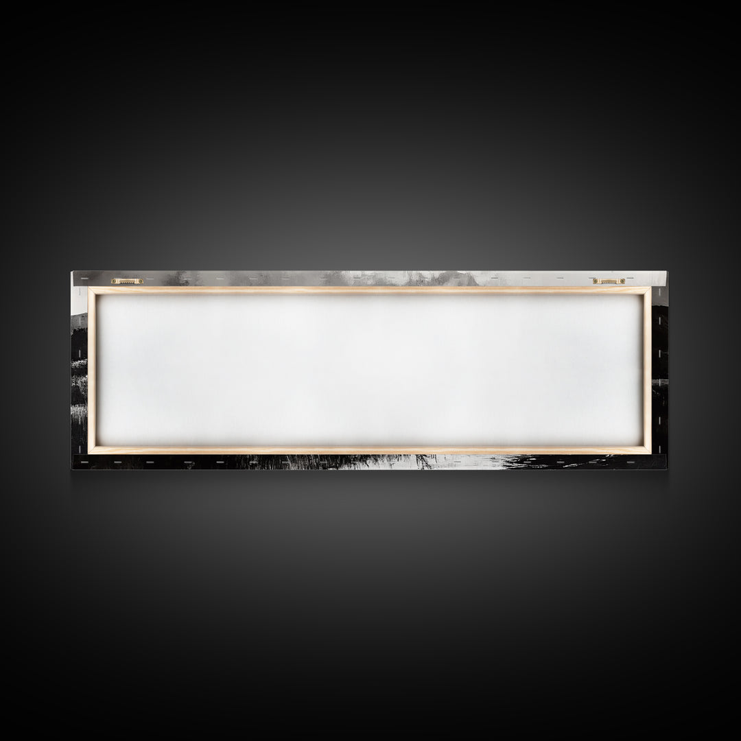 River Landscape, Rustic Nature Art, Black and White with Yellow Accent, Peaceful Scenery, Living Room Decor, Canvas Print