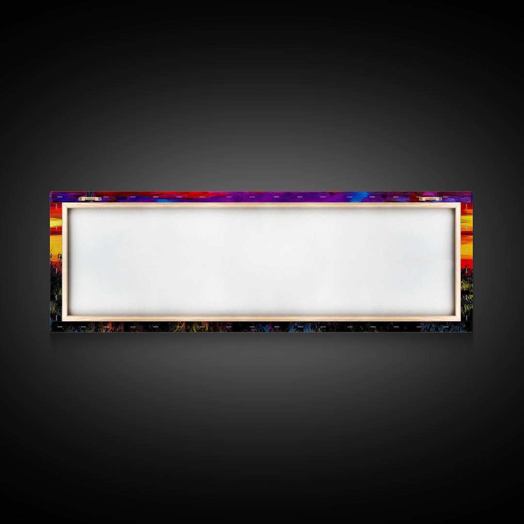 Desert Sunset Art, Vibrant Cactus Painting, Warm Boho Landscape, Southwestern Wall Decor, Bold Nature Print, Framed Canvas Print