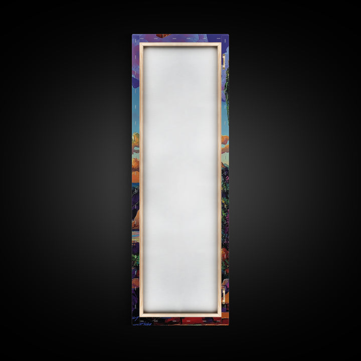 Archway, Sunset, Stone Portal, Dreamscape Framed Canvas Print, Mediterranean Wall Art, Spiritual Decor, Eclectic Entryway Accent, Sunset Painting