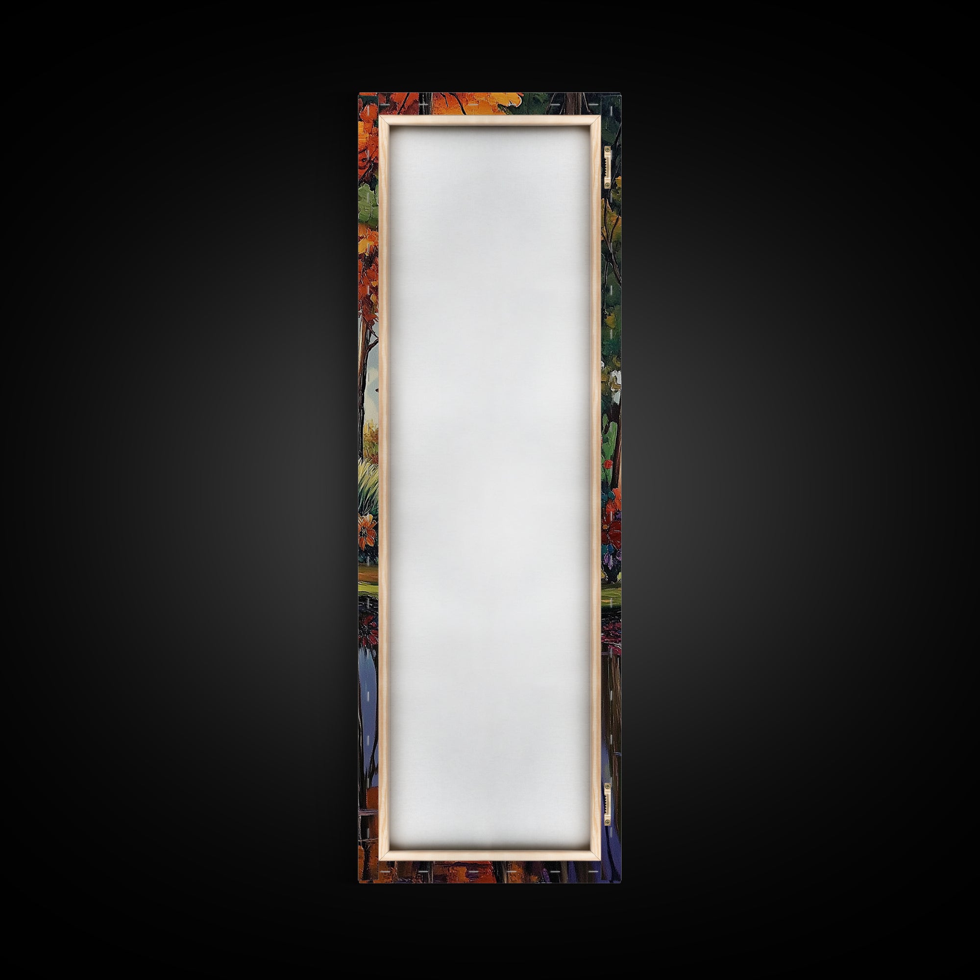 Autumn, Trees, Reflection, Forest - Framed Canvas Print, Fall Foliage Wall Art, Nature Scene Living Room Decor, Warm Seasonal Forest Painting