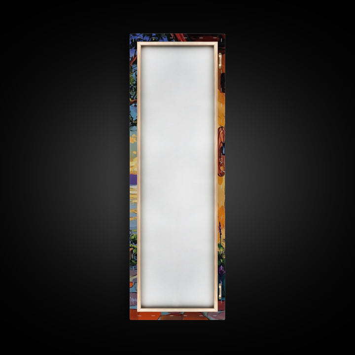 Doorway, Ocean, Mediterranean, Flowers, Framed Canvas Print, Mediterranean doorway wall art, ocean view canvas print, flower entryway painting