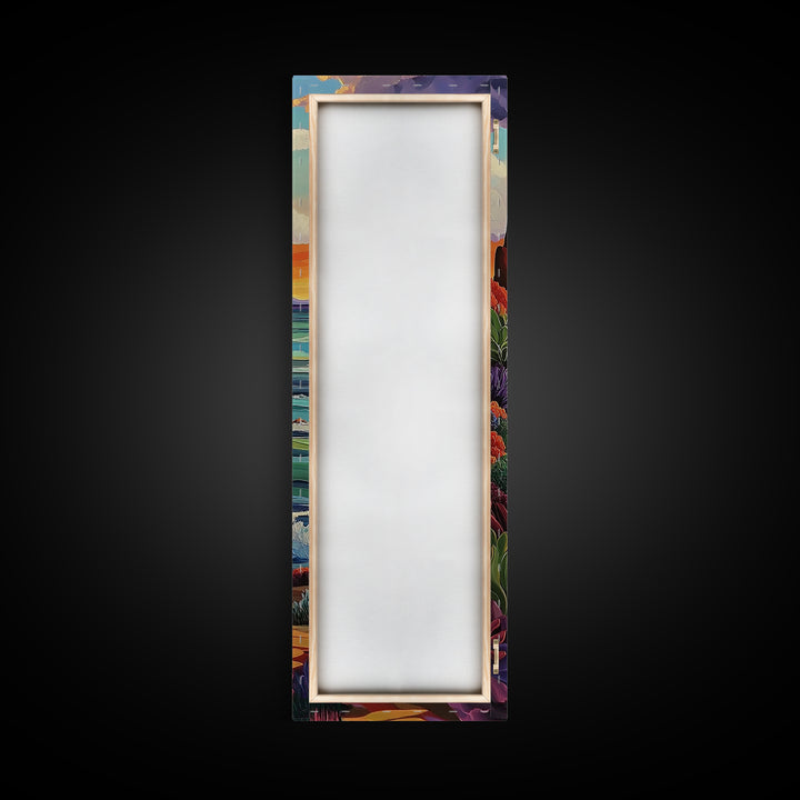 Coastal, Sunset, Seascape, Vibes, Framed Canvas Print of ocean cliffs and crashing waves, modern coastal wall art, beach house decor