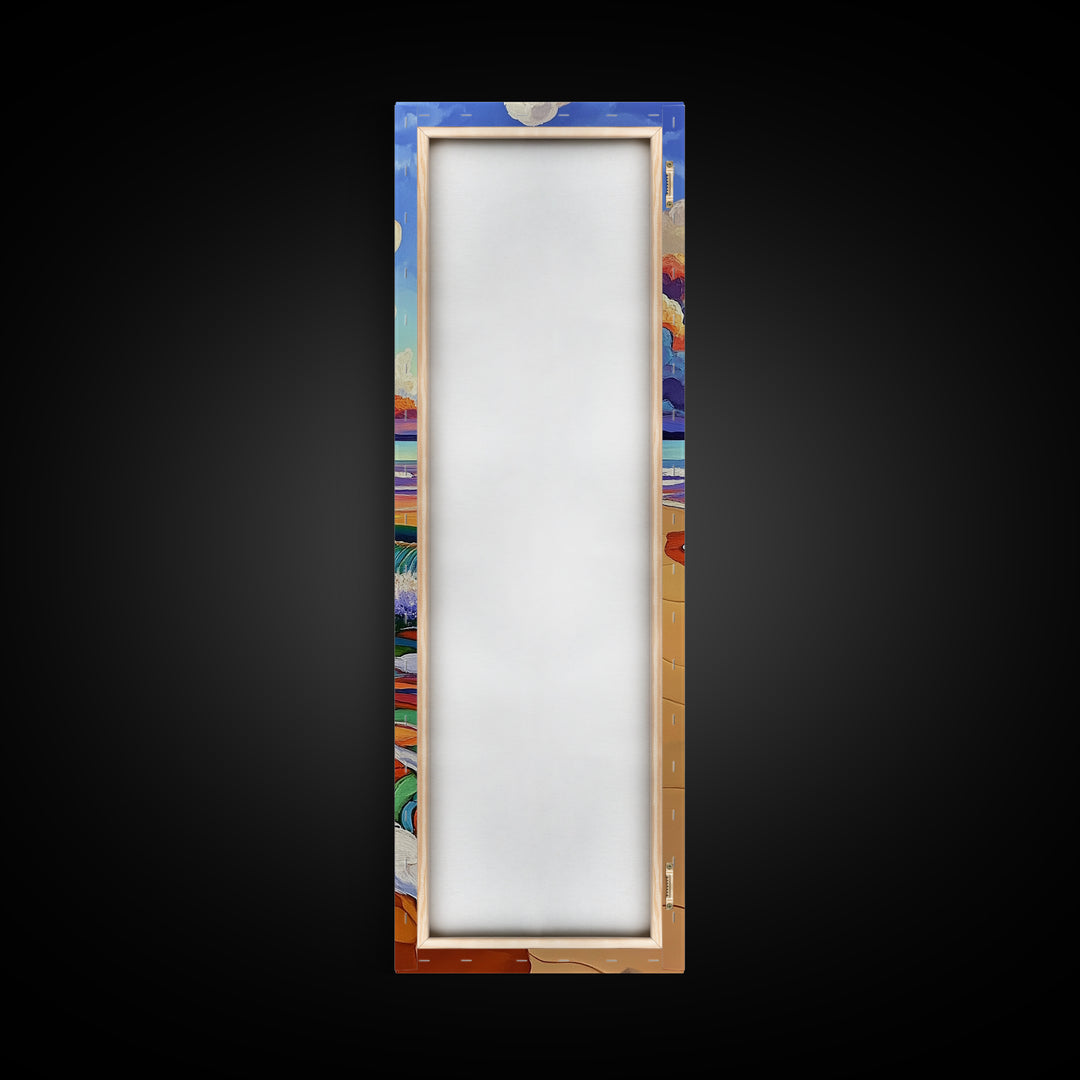 Beach Wave, Necklace, Shore — Canvas Print of whimsical wave reaching jewelry on sand, perfect Boho Bathroom Wall Art or Beach Lover's Gift Decor