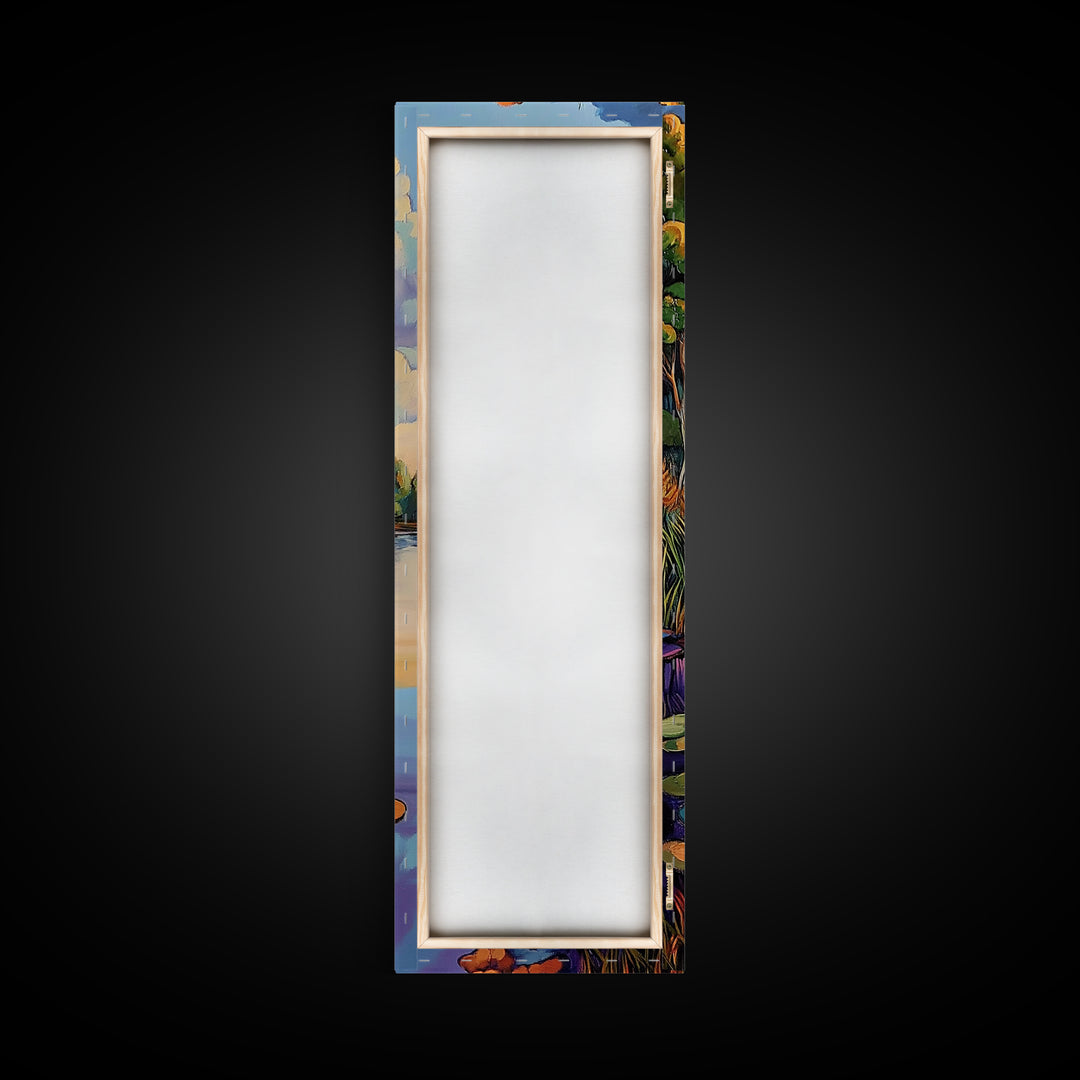 Autumn Trees, Pond, Framed Canvas Print, Fall Landscape Wall Art, Rustic Home Decor, Nature Lover Gift, Living Room Woodland Scene