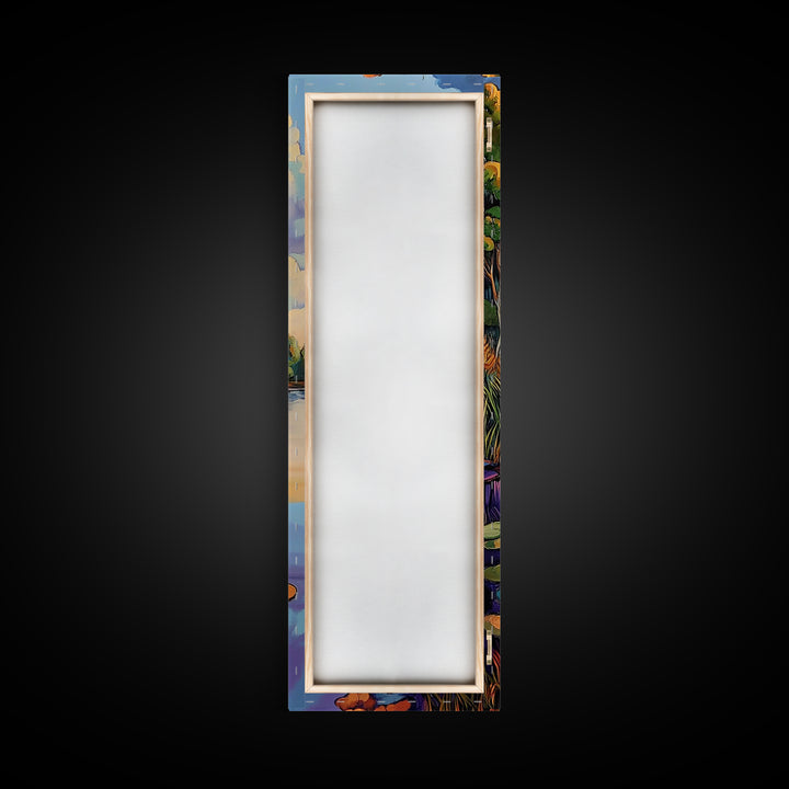 Autumn Trees, Pond, Framed Canvas Print, Fall Landscape Wall Art, Rustic Home Decor, Nature Lover Gift, Living Room Woodland Scene