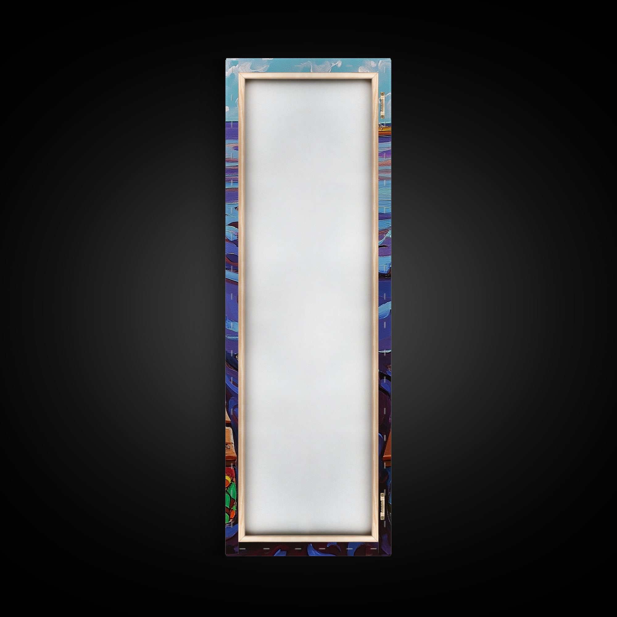 Dock Ocean, Pier, Framed Canvas Print, Seaside Wall Art, Nautical Coastal Decor, Whimsical Ocean Painting, Beach House Style