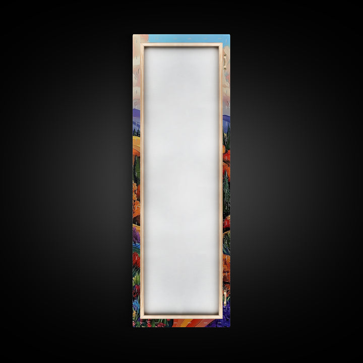 Autumn Pathway, Fields Vibrant — Framed Canvas Print, fall landscape painting, rustic farmhouse decor, countryside path wall art, living room