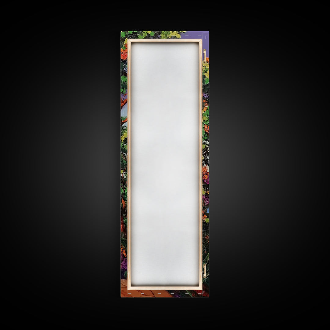 Coastal Trail,Trees,Escape — Framed Canvas Print, tropical coastal decor, beachside nature wall art, entryway or hallway boho painting