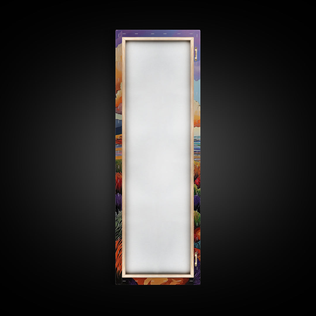 Beach Trail, Colorful Dunes, Seaside Nature, Framed Canvas Print, vibrant coastal landscape painting, tropical home wall art, bedroom art