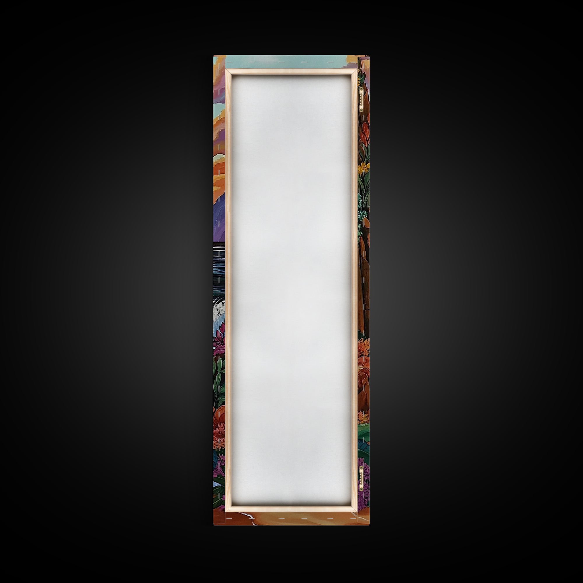 Coastal Sunset Waves Garden, Framed Canvas Print, Ocean beach sunset painting, floral wall decor, coastal fall home art, bohemian vibe