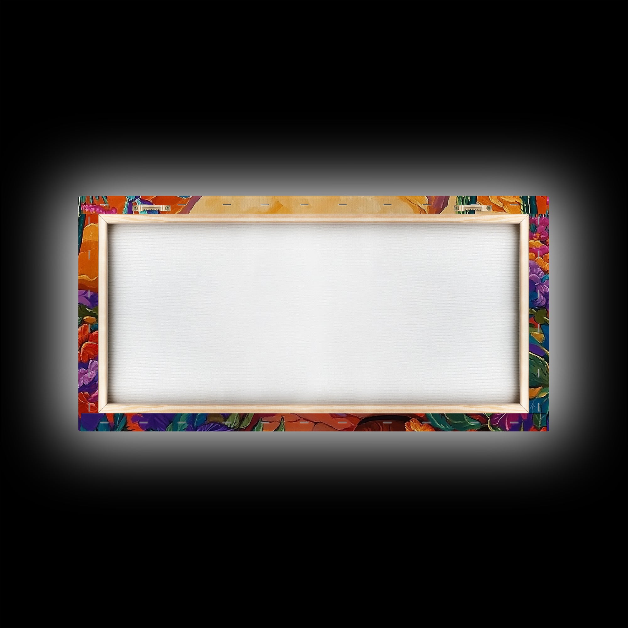 Birds Cactus, Blossoms, Bright Nature Framed Canvas Print, Desert Floral Wall Decor, Southwest Living Room Boho Wall Art