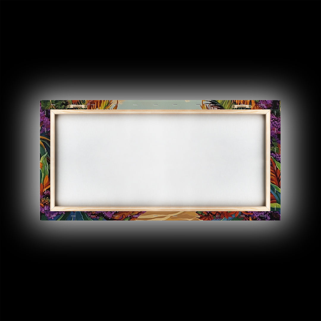 Cove Palms, Beach, Framed Canvas Print, Secluded tropical beach scene, Bedroom Wall Art, boho paradise vibes, coastal summer escape