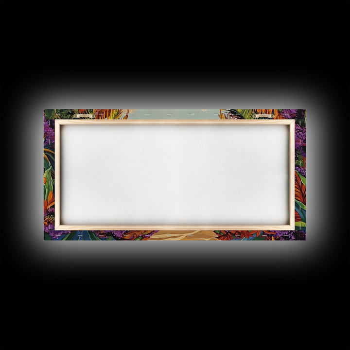 Cove Palms, Beach, Framed Canvas Print, Secluded tropical beach scene, Bedroom Wall Art, boho paradise vibes, coastal summer escape