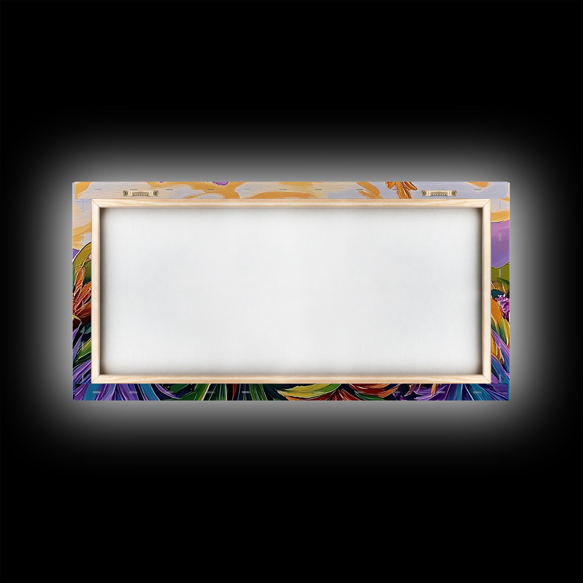 Botanical Sunset, Mountain, Framed Canvas Print, Vibrant Flower Field Painting, Nature Boho Wall Art, Sunset Hallway Decor