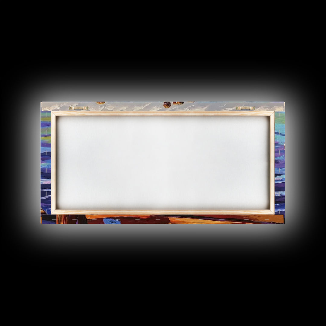 Dock View, Ocean, Coastal Path, Framed Canvas Print, Vibrant pier artwork ideal Beach House Wall Art or Nautical Entryway Decor