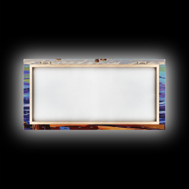 Dock View, Ocean, Coastal Path, Framed Canvas Print, Vibrant pier artwork ideal Beach House Wall Art or Nautical Entryway Decor