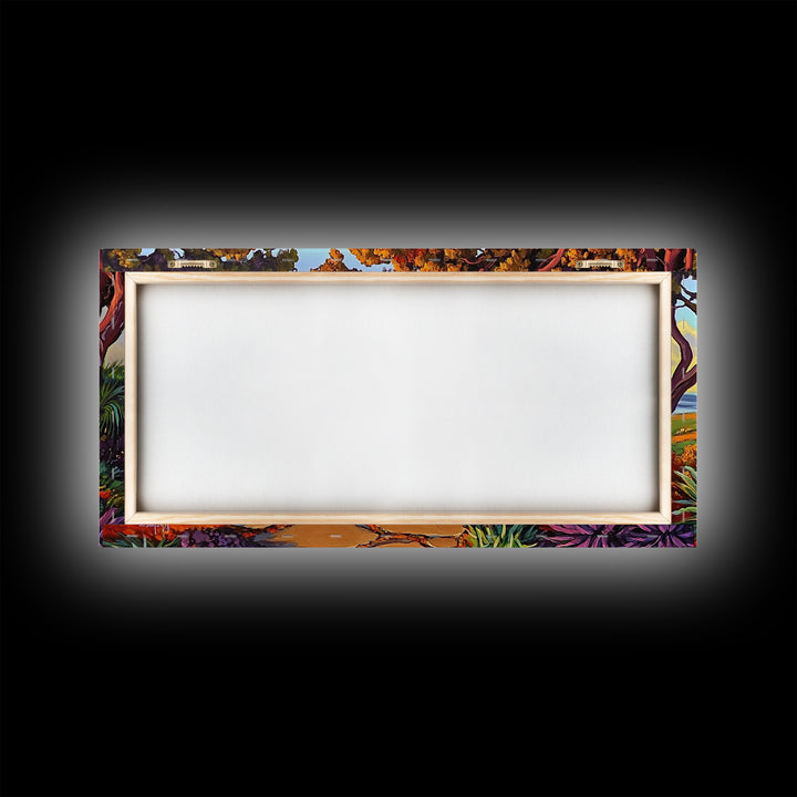 Cross Memorial, Sunset, Framed Canvas Print, Peaceful Autumn scene with cross and mountain view, ideal Fall Living Room Wall Art