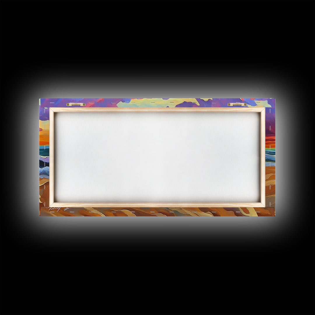 Beach Wagon, Sunset, Decor, Framed Canvas Print western wall art, desert decor, living room boho art, rustic coastal art, beach house