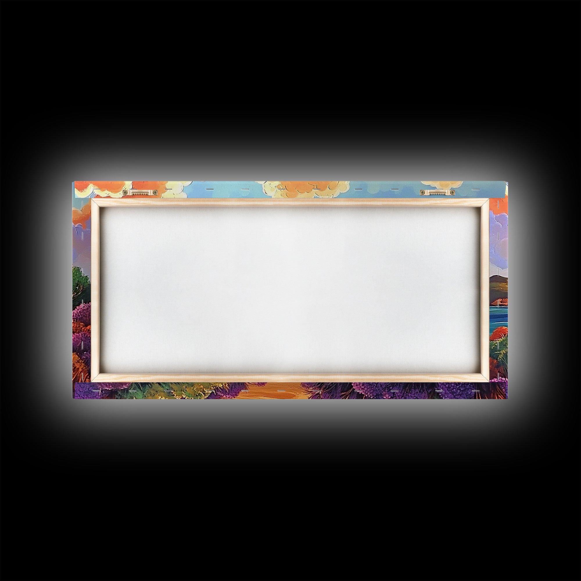 Beach Clouds, Coastal, Pastel, Framed Canvas Print soft tropical seascape painting, ocean view boho art, serene living room print