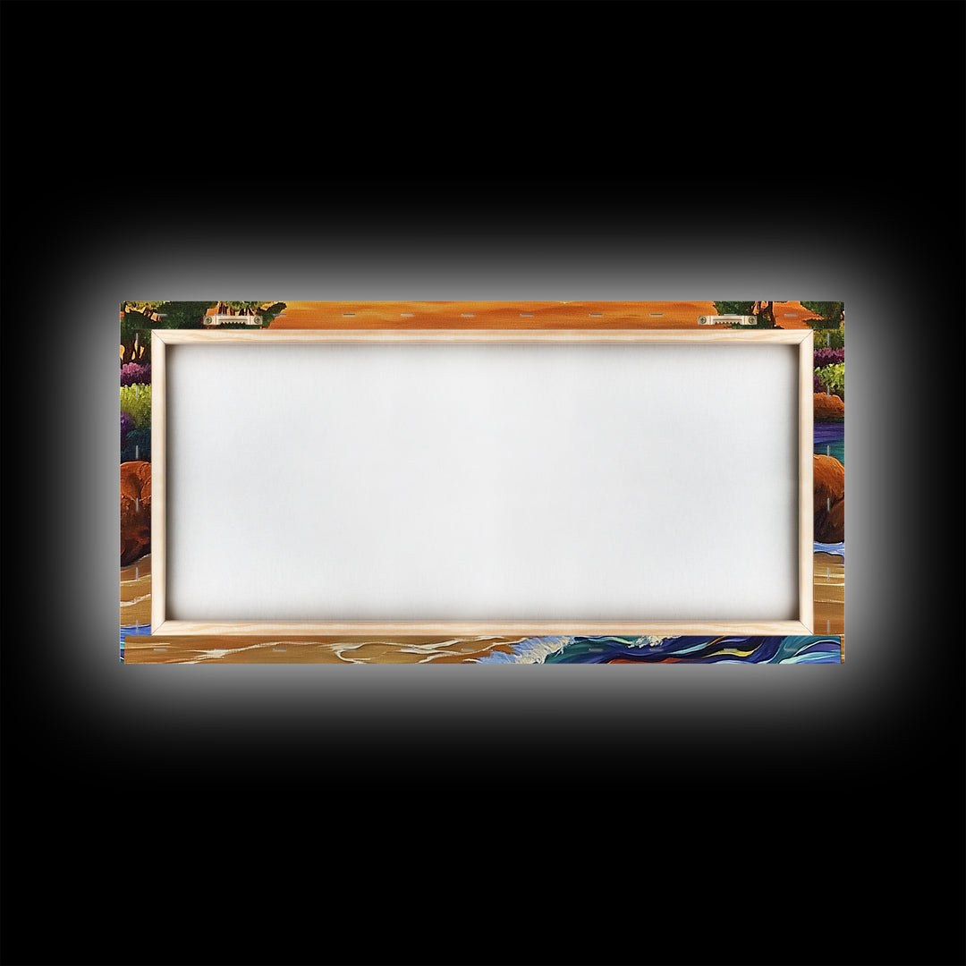 Coastal Stream, Sunset Shore, Nature Escape, Canvas Print, Tropical Landscape Wall Art, Vibrant Living Room or Office Decor