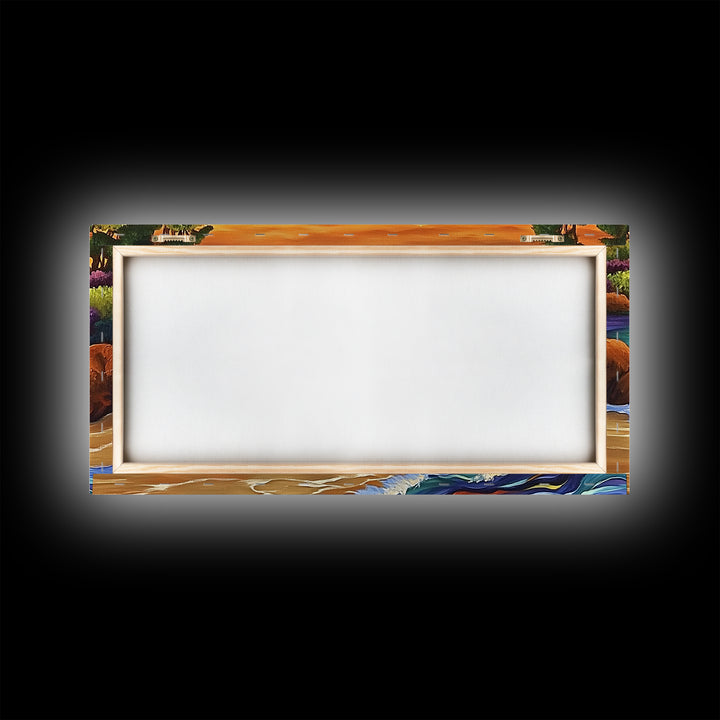 Coastal Stream, Sunset Shore, Nature Escape, Canvas Print, Tropical Landscape Wall Art, Vibrant Living Room or Office Decor