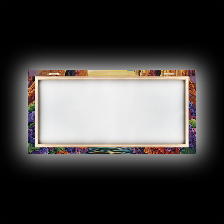 Canyon Cliffs, Ocean View, Sunset Water, Framed Canvas Print, Vibrant Landscape Wall Art, Office or Entryway Nature Decor