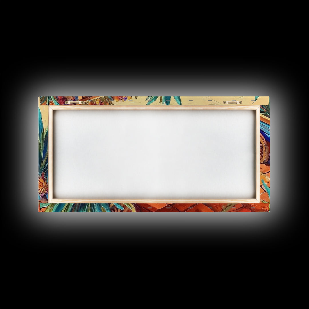 Painted Wagon, Rustic Charm, Color Pop, Framed Canvas Print, Western Farmhouse Wall Art, Vibrant Kitchen Print, Entryway Decor