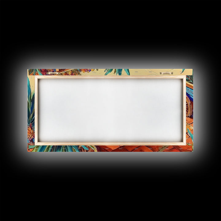 Painted Wagon, Rustic Charm, Color Pop, Framed Canvas Print, Western Farmhouse Wall Art, Vibrant Kitchen Print, Entryway Decor