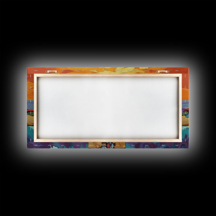 Cross Sunset, Flowers, Spiritual, Coastal Cross Sunset Framed Canvas Print, Christian Wall Art, Floral Beach Decor, Living Room Art